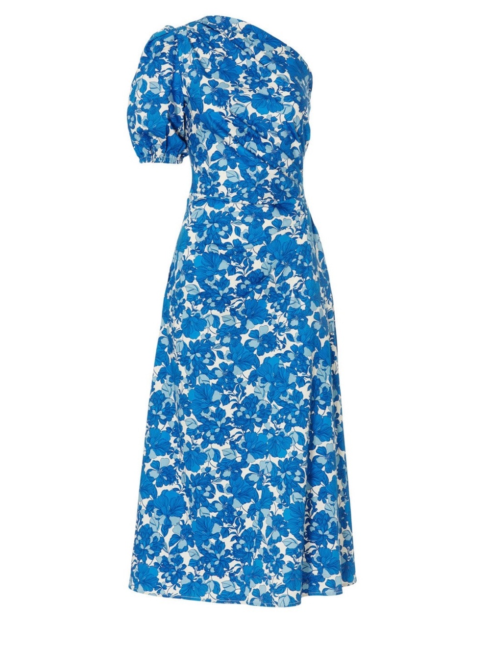 Shoshanna One-Shoulder Blue Floral Midi Dress